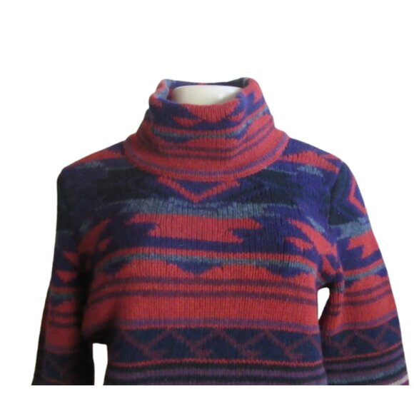 Lauren Ralph Lauren Turtleneck Sweater Medium Lambswool Multicolor Geometric Pat - Picture 3 of 6